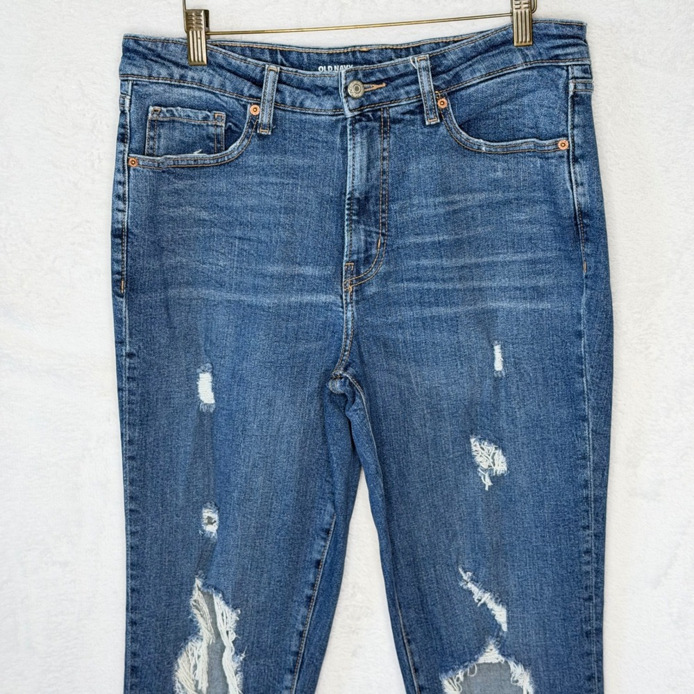 Old Navy Women's 12 Blue OG Straight High Rise Distressed Raw Hem Jeans - Picture 3 of 14